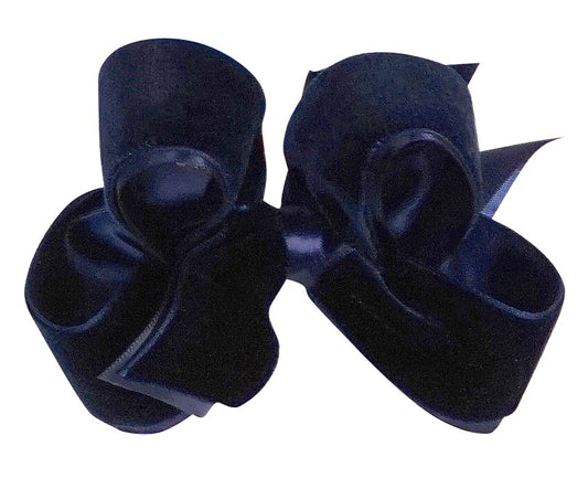 Wee Ones Girls Satin / Velvet Overlay Bow - Navy Blue
