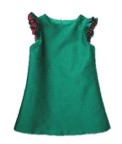 Susanne Lively Girls Green A-Line Dress - Flutter Sleeves Accented in Red Holiday Plaid Lining