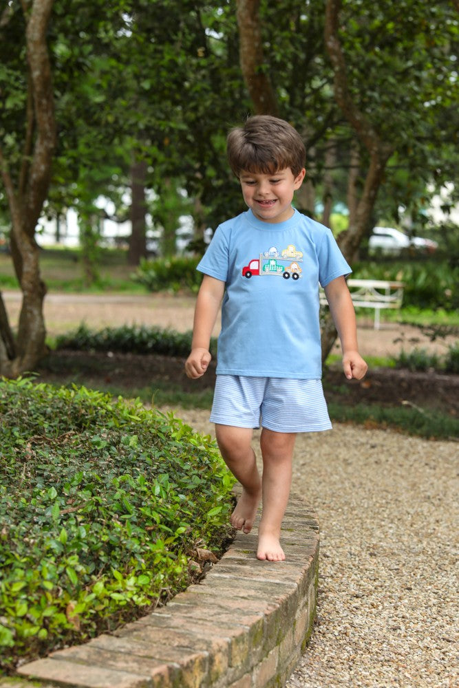 Trotter Street Kids Boys Blue Car Hauler Shorts Set