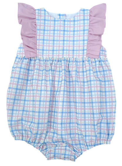 James & Lottie Girls Liza Bubble - Blue & Pink Pastel Plaid
