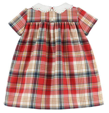 Luli & Me Baby / Toddler Girls Red Holiday Plaid Smocked Dress - Scallop Collar