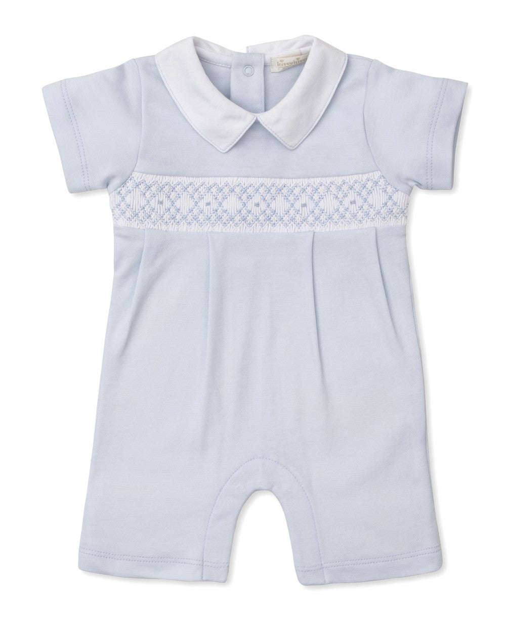 Kissy Kissy Baby Boys Light Blue Smocked Romper with Collar