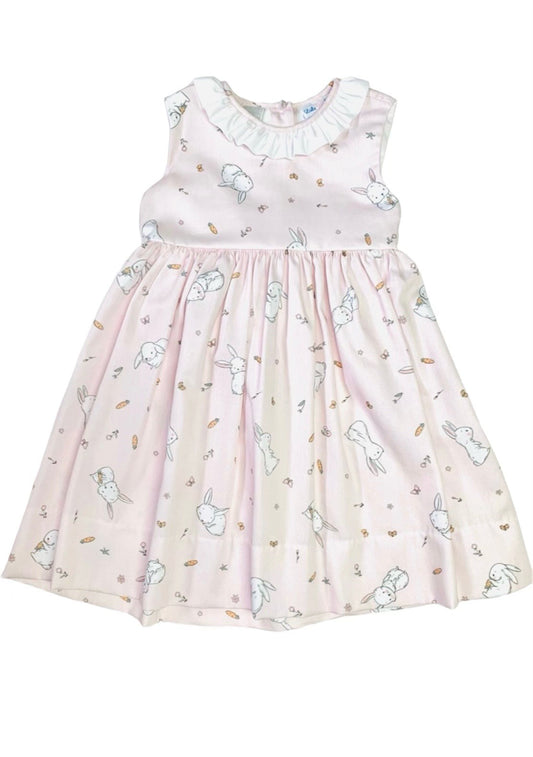 The Best Dressed Child Girls Sleeveless Dress - White Sash - Pink Easter Bunny Print