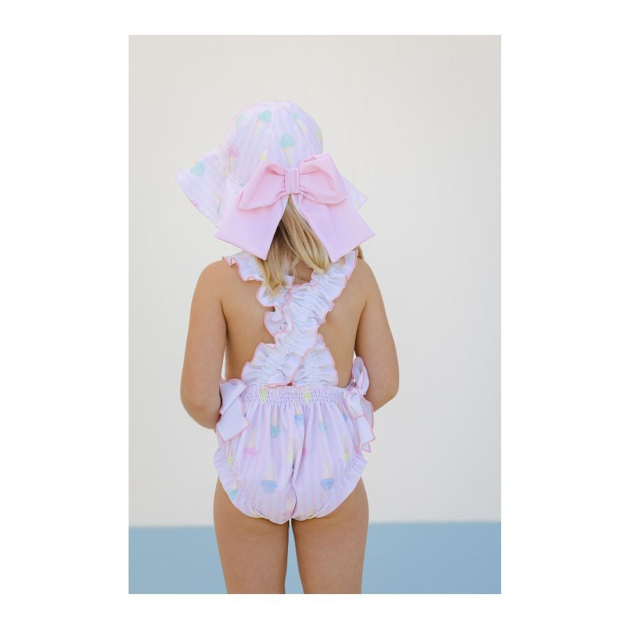 Sal & Pimenta Girls Pink Ice Creams Swimsuit - Smocked