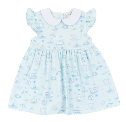 Cypress Row Girls Blue Dress - Seacrest Blue Beach Toile