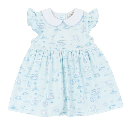 Cypress Row Girls Blue Dress - Seacrest Blue Beach Toile