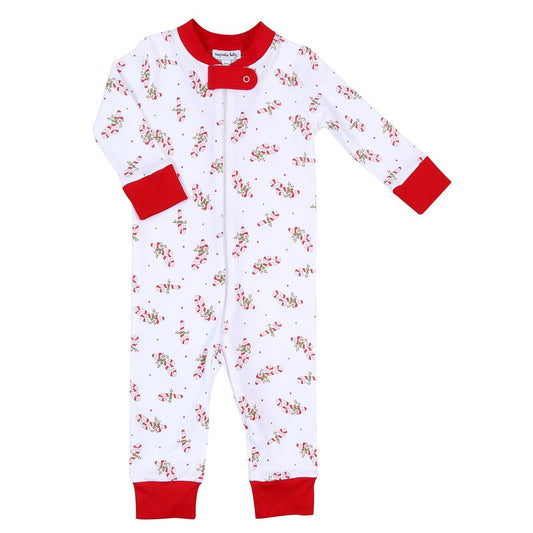 Magnolia Baby Girls Vintage Candy Canes Zipped Pajamas