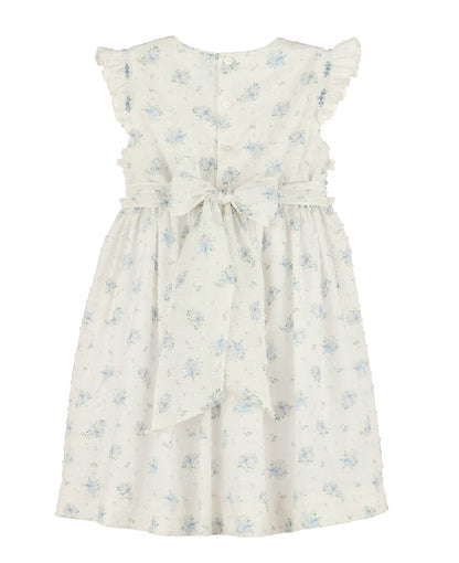 Luli & Me Girls Blue Swiss Floral Smocked Dress - Flutter Sleeves