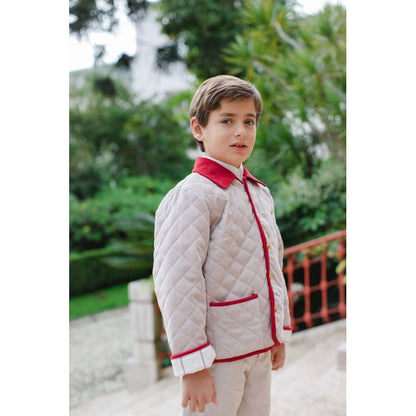 Sal & Pimenta Boys Quilted Jacket Coat - Tan Camel with Red Trim