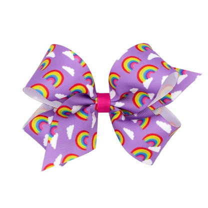 Wee Ones Girls Novelty Hair Bow - Rainbow Print - Lavender Purple