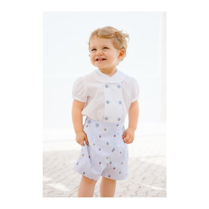 Sal & Pimenta Boys Blue Nautical Button On Set - Sailor Collar