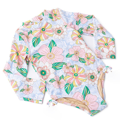 Shade Critters Girls Long Sleeve One Piece Swimsuit - Retro Floral