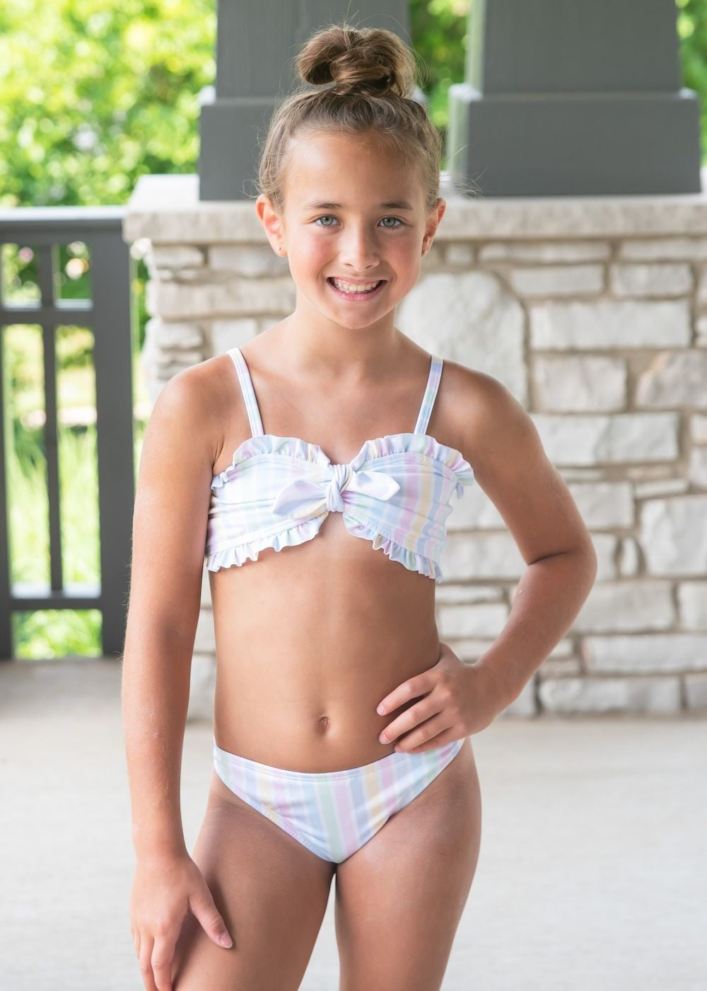James & Lottie Be Elizabeth Girls Two Piece Bandeau Swimsuit - Pastel Stripes