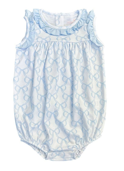James & Lottie Baby Girls Rosie Bubble - Blue Put a Bow on It Print