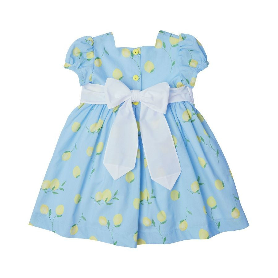 blue and yellow lemon dress Banned Blue Striped Lemon Print Swing Dress - Medium