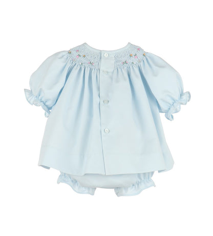 Luli & Me Baby Girls Floral Wreath Smocked Bishop Dress - Blue