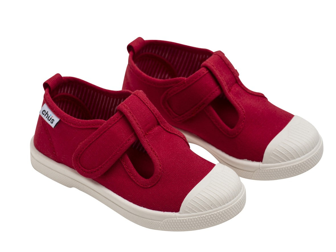 Chus Shoes - Girls & Boys Chris Canvas Velcro T-Strap - Red