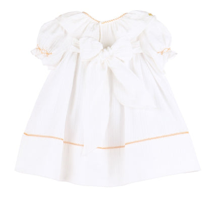 Sophie & Lucas Girls Pumpkin Embroidery Ruffle Dress - White with Orange