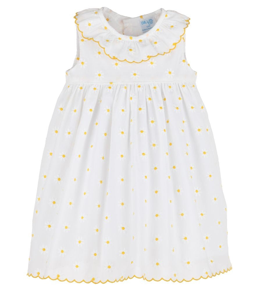 Luli & Me Toddler Girls White Sleeveless Embroidered Yellow Daisy Dress - Ruffle Neck