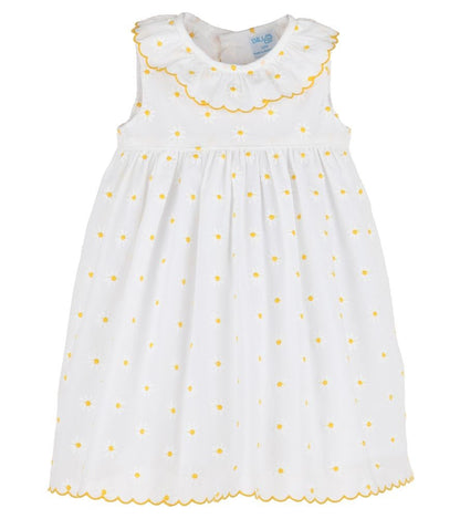 Luli & Me Toddler Girls White Sleeveless Embroidered Yellow Daisy Dress - Ruffle Neck