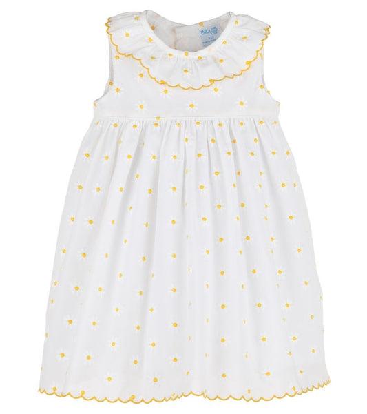 Luli & Me Toddler Girls White Sleeveless Embroidered Yellow Daisy Dress - Ruffle Neck