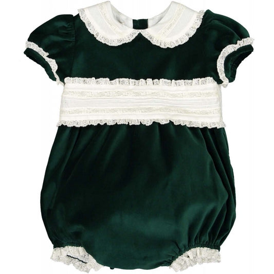 Sal & Pimenta Girls Bubble - Royal Emerald Green Velvet with Ivory Cummerbund Waist