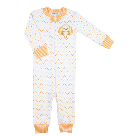 Magnolia Baby Orange Little Gobbler Turkey Applique Zipped Pajamas