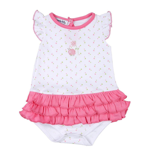 Magnolia Baby Girls Pink Little Love Bug Ladybug Embroidered Ruffle Flutters Bubble