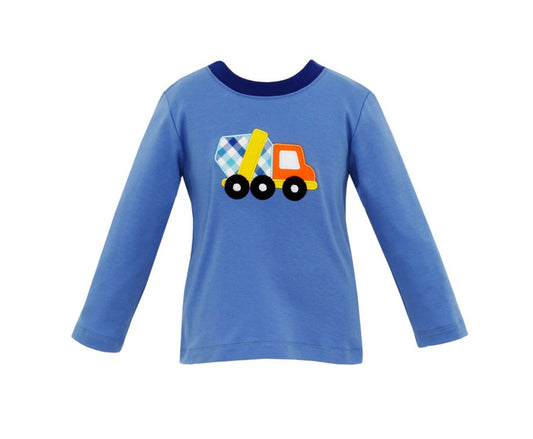Claire & Charlie Boys Periwinkle Blue Shirt - Applique Cement Mixer Truck by Claire & Charlie