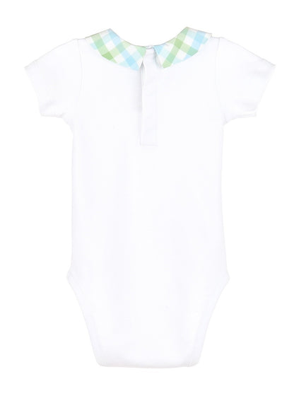 Sophie & Lucas Boys White Onesie with Blue & Green Check Collar