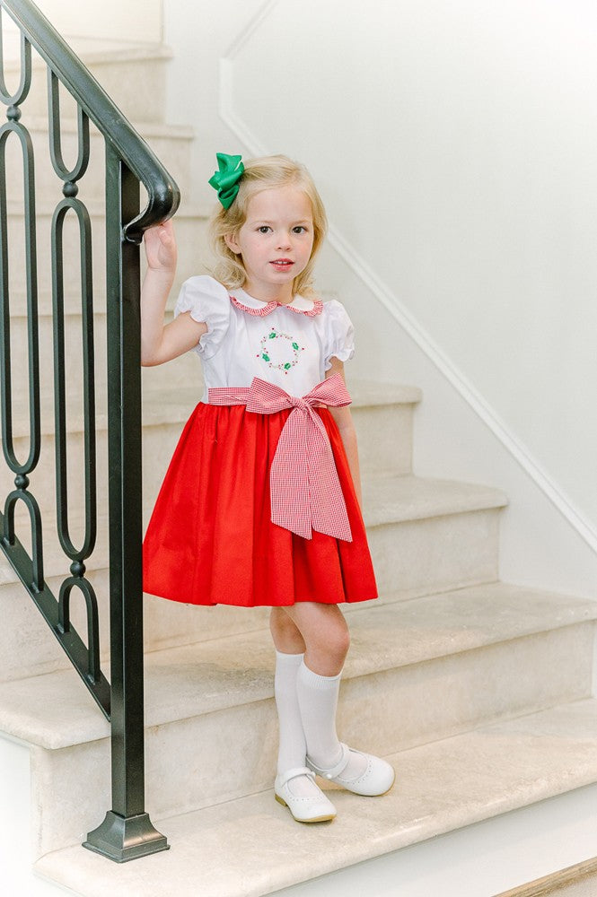 Proper Peony Girls Red Holiday Dress with Gingham Sash 18M
