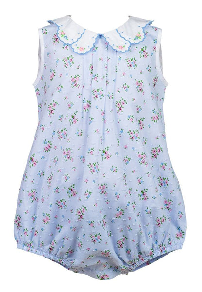Proper Peony Baby Girls Bea Blue Floral Dotted Swiss Bubble - Fancy Collar