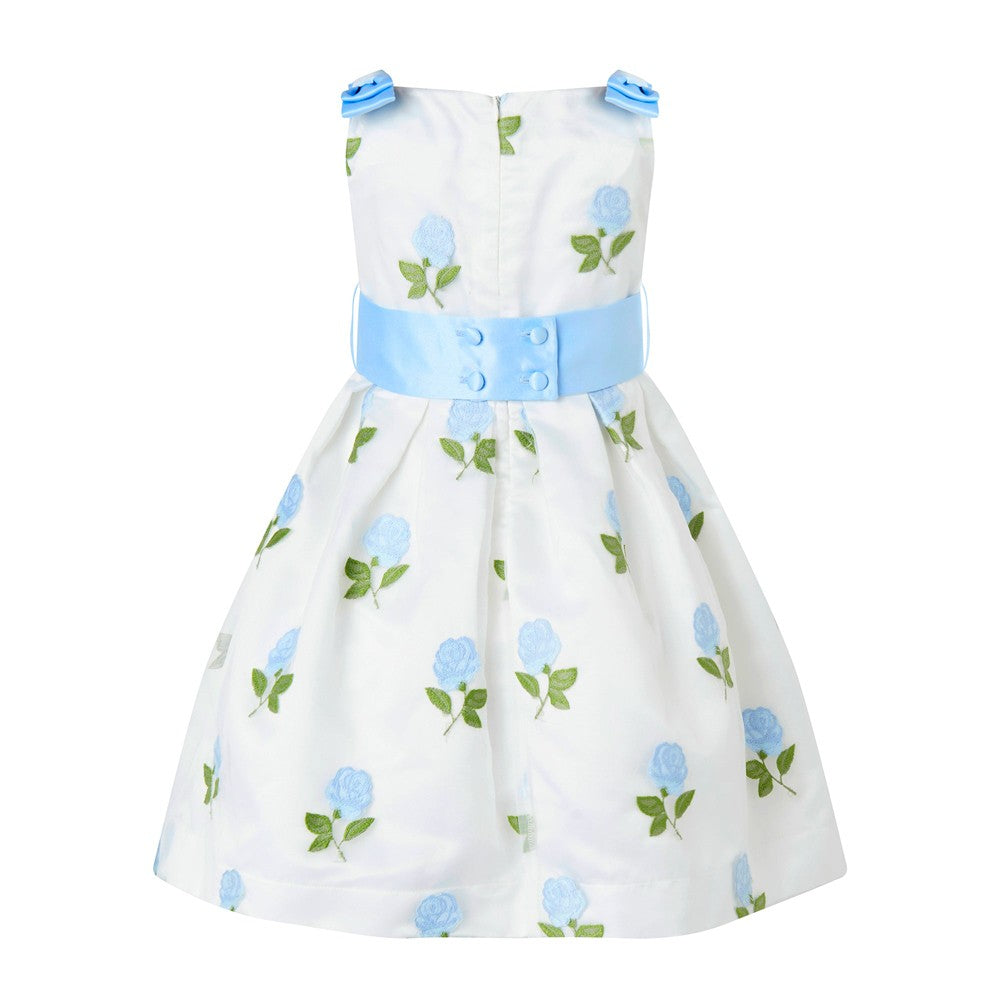 Rachel Riley Girls Blue Roses Embroidered Organza Party Dress