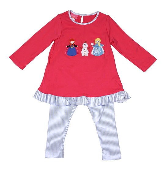 Claire & Charlie Girls Pink Frozen Ice Princess Elsa Tunic with Striped Leggings