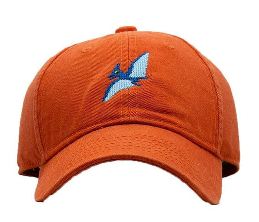 Harding Lane Kids Needlepoint Baseball Hat - Pterodactyl Dinosaur on Persimmon Orange by Harding Lane
