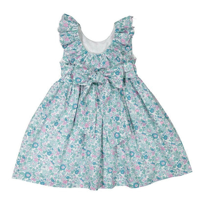 Sal & Pimenta Girls Dress - Aqua Betsy Liberty Floral with V-Back