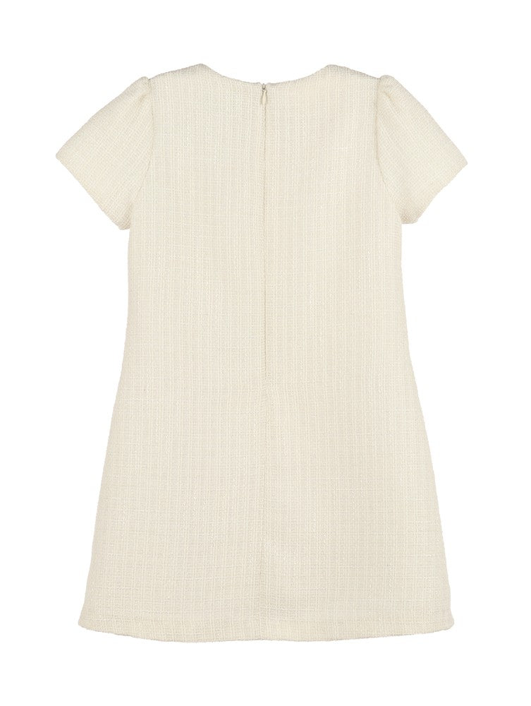Luli & Me Girls Embroidery Tweed Shift Dress - Ivory