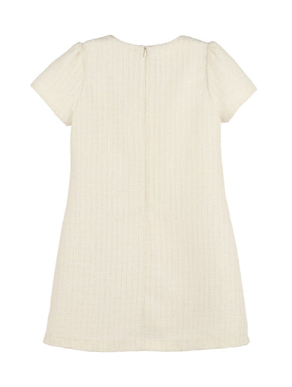 Luli & Me Girls Embroidery Tweed Shift Dress - Ivory