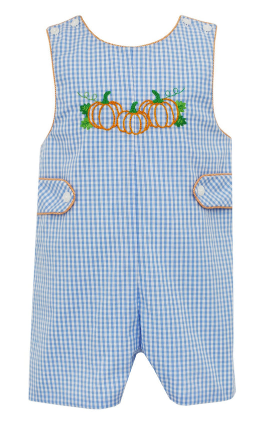 Anavini Boys Light Blue Gingham Embroidered Pumpkins Jon Jon