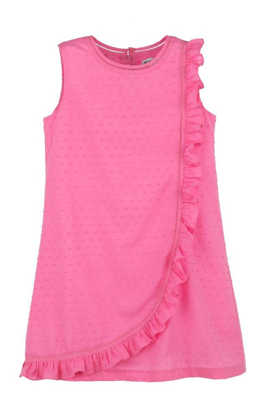 Luli & Me Girls Classic Dotted Swiss Sleeveless Dress with Ruffle - Fuchsia Pink