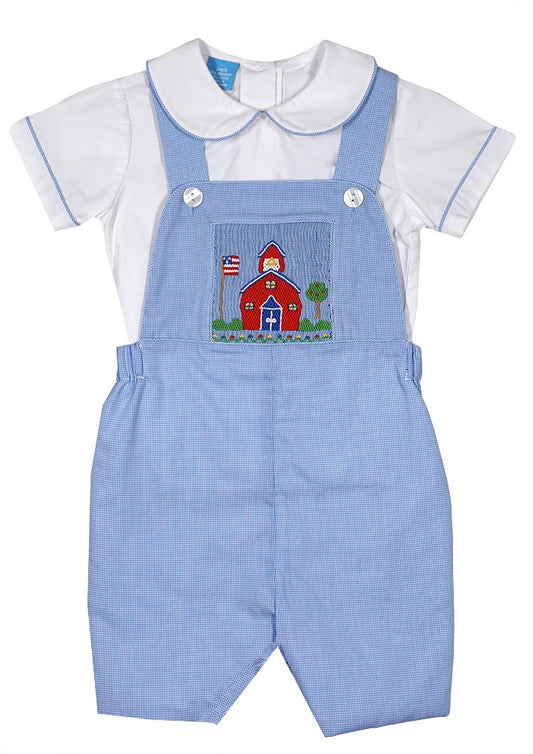 Anavini Boys Periwinkle Blue Check Shortall with Shirt - Smocked School House