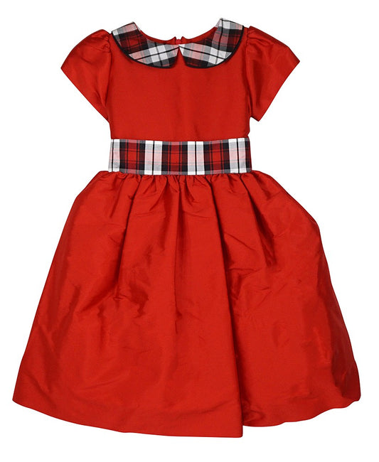 Susanne Lively Girls Red Holiday Party Dress - Red / Black Plaid Collar & Sash