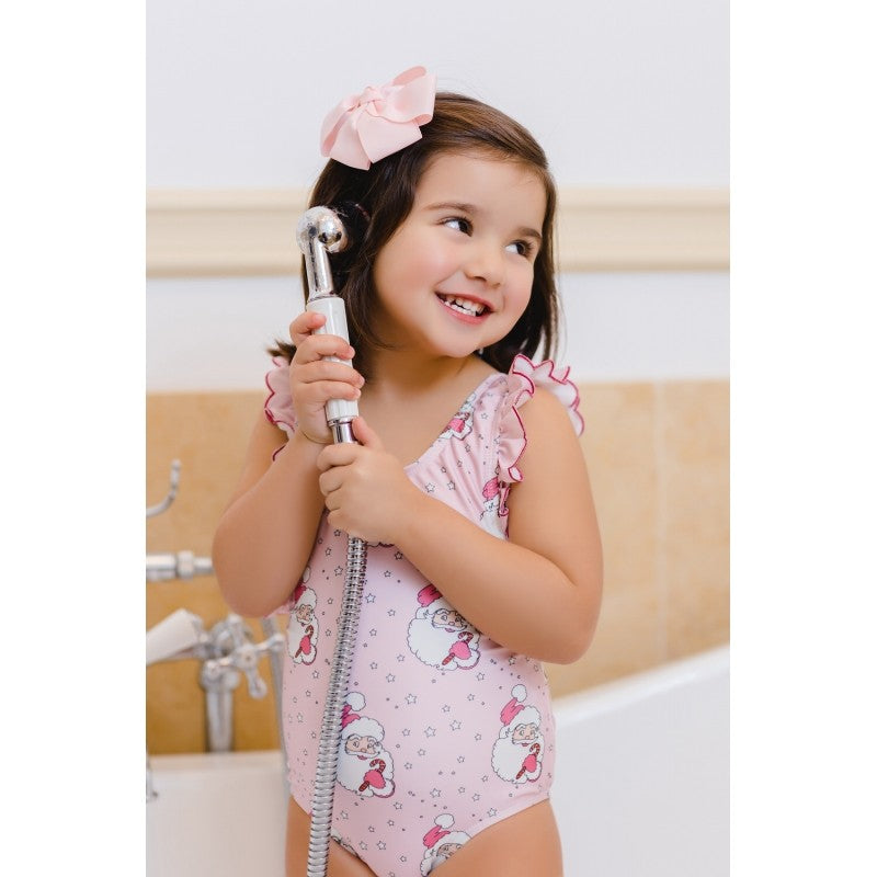 Sal & Pimenta Girls Swimsuit - Back Bow - Santa Glows - Pink