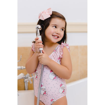 Sal & Pimenta Girls Swimsuit - Back Bow - Santa Glows - Pink