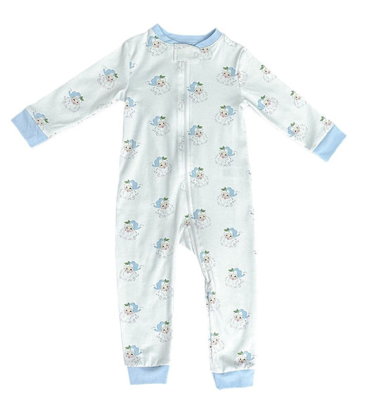James & Lottie Christmas Zip Up One Piece Pajamas - Blue Santa Claus