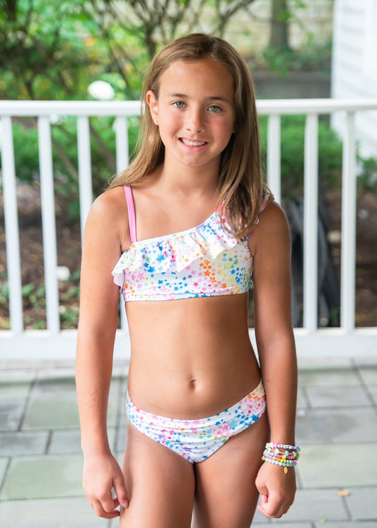 James & Lottie Girls Lara Swimsuit - Colorful Stars - Two Piece