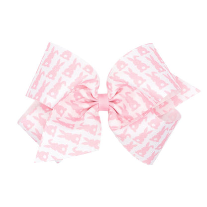 Wee Ones Girls Hair Bow - White with Light Pink Easter Bunny Print