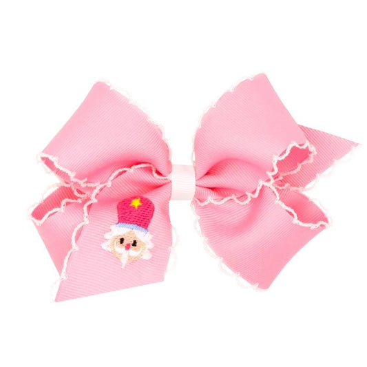Wee Ones Girls Hair Bow on Clip - Pink with Embroidered Nutcracker