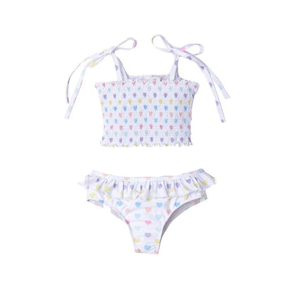 Sal & Pimenta Girls Swimsuit - Pastel Funny Hearts- Smocked Bikini