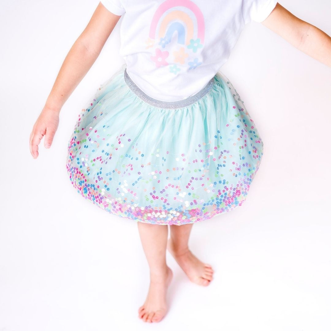 Sweet Wink Girls Tutu Skirt - Aqua Confetti Flowers